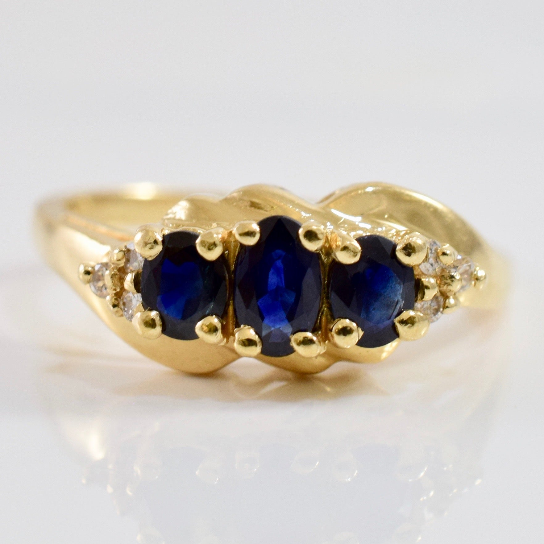 Three Stone Sapphire and Diamond Ring | 0.05 ctw SZ 6.5 |