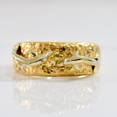 Jumping Gold Dolphin Ring with Diamond Accents | 0.06 ctw | SZ 7.5 |