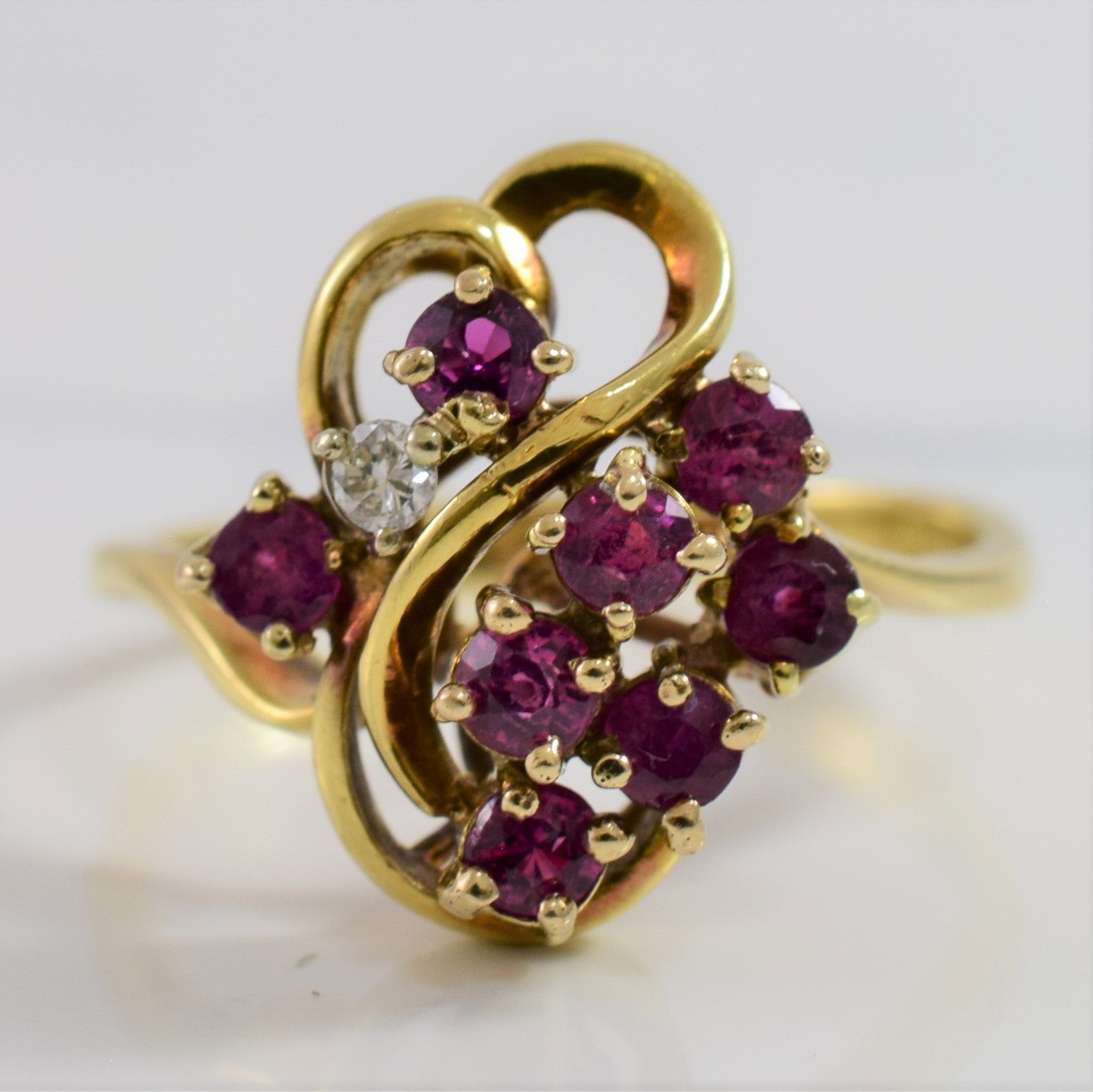 Bypass Diamond and Ruby Cluster Ring | 0.03 ctw SZ 6.5 |