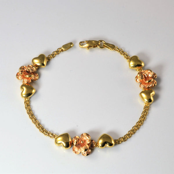 Flower & Heart Gold Bracelet | 6.5