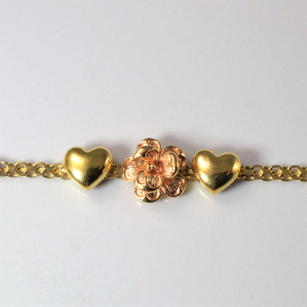 Flower & Heart Gold Bracelet | 6.5