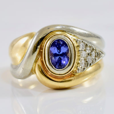 Two Tone Bezel Set Tanzanite Ring | 0.06ctw, 0.50ct | SZ 6 |