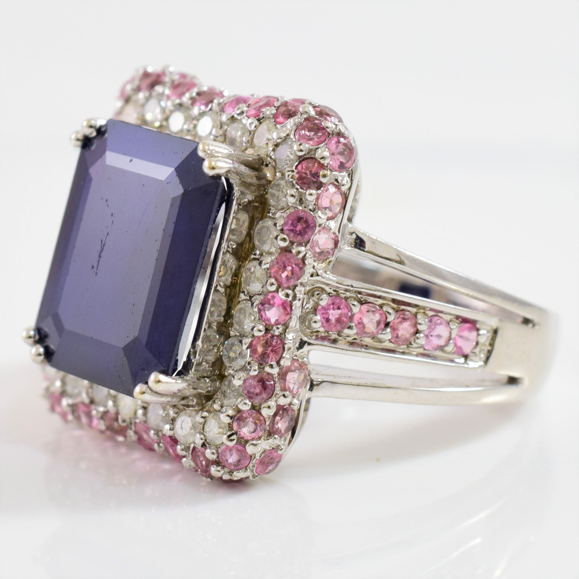 Prong Set Sapphire Ring with Diamond and Tourmaline Cluster | 0.50 ctw SZ 7.25 |