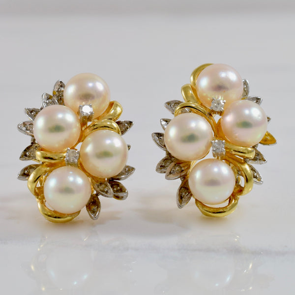 Pearl and Diamond Cluster Earrings | 0.30 ctw |