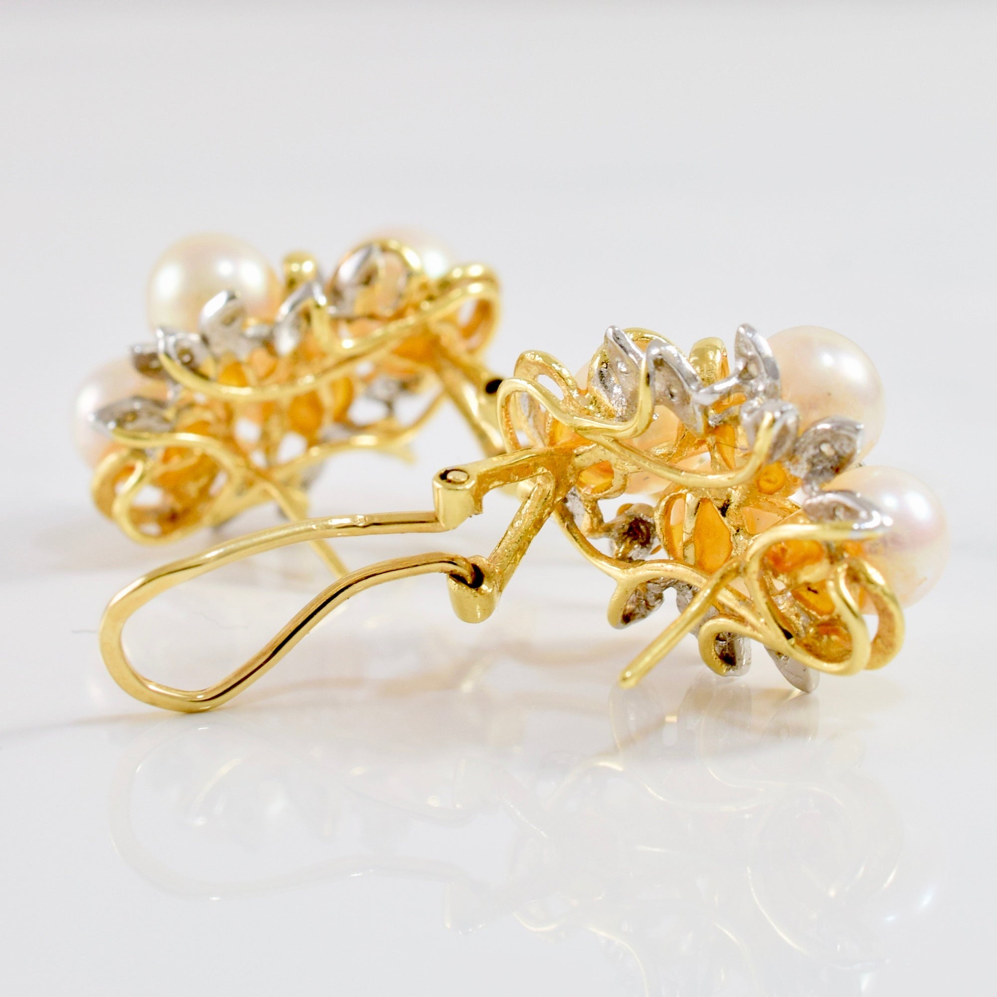 Pearl and Diamond Cluster Earrings | 0.30 ctw |