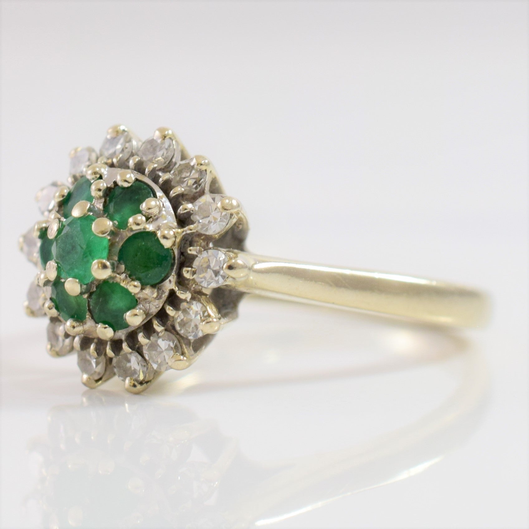 High Set Diamond and Emerald Cluster Ring | 0.20 ctw SZ 5.25 |