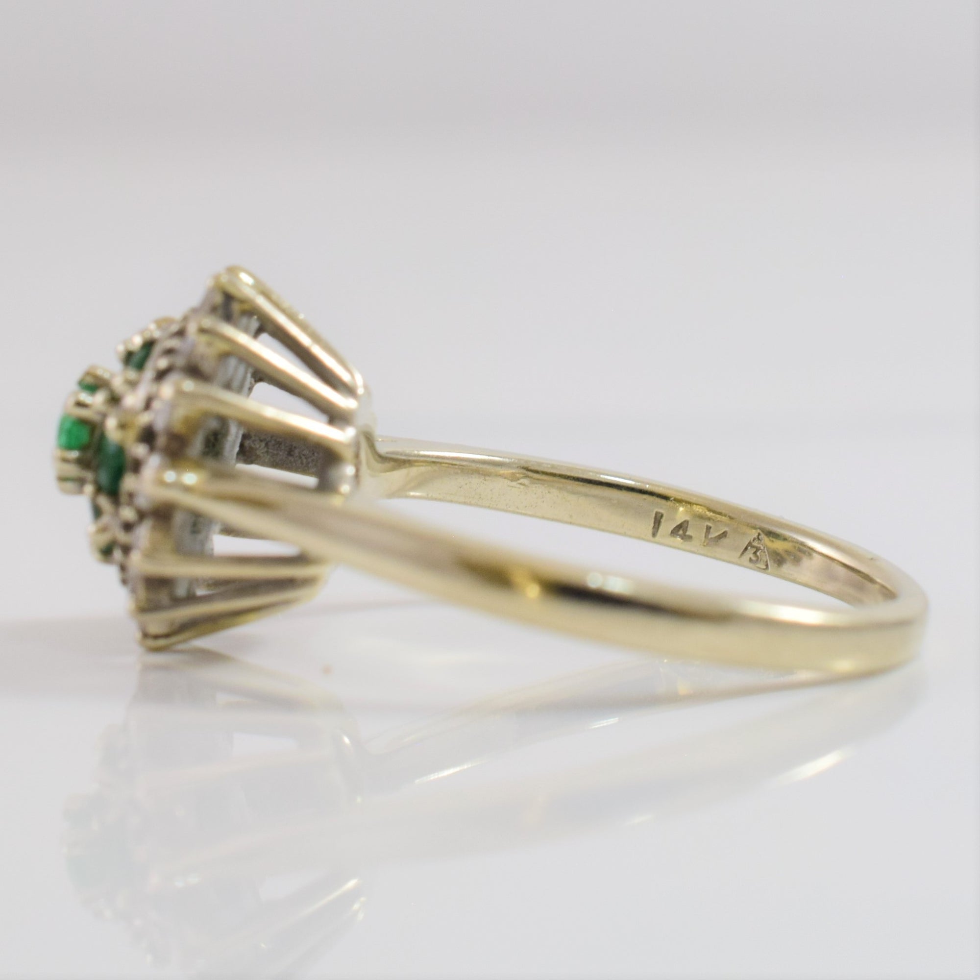High Set Diamond and Emerald Cluster Ring | 0.20 ctw SZ 5.25 |