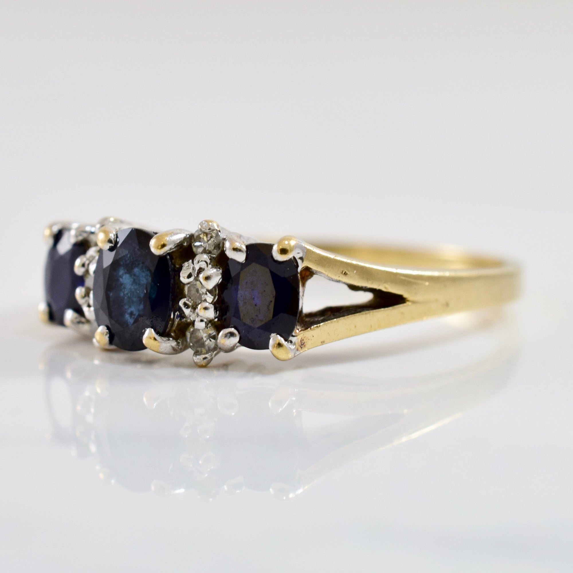 Three Stone Sapphire and Diamond Ring | 0.05 ctw SZ 6.75 |