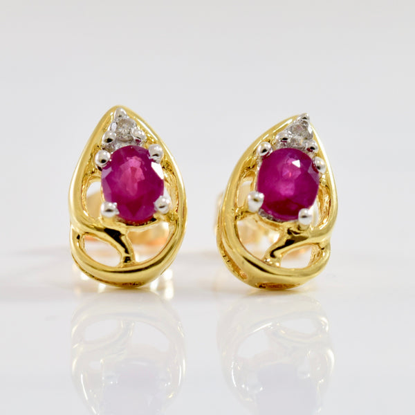 Diamond and Ruby Stud Earrings | 0.02 ctw |