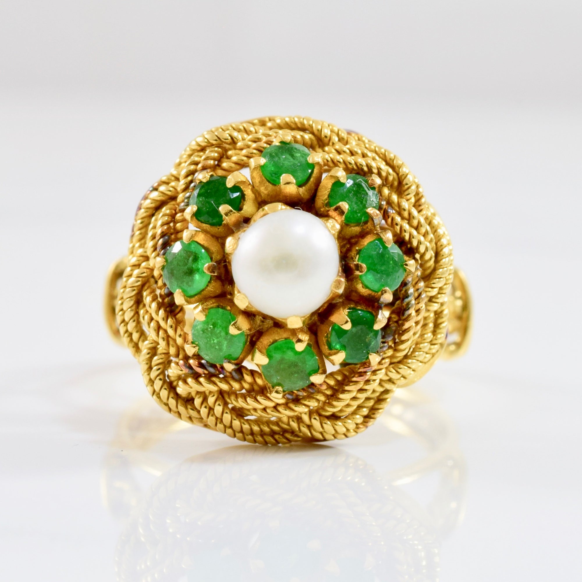 High Set Pearl and Emerald Ring | SZ 6.75 |