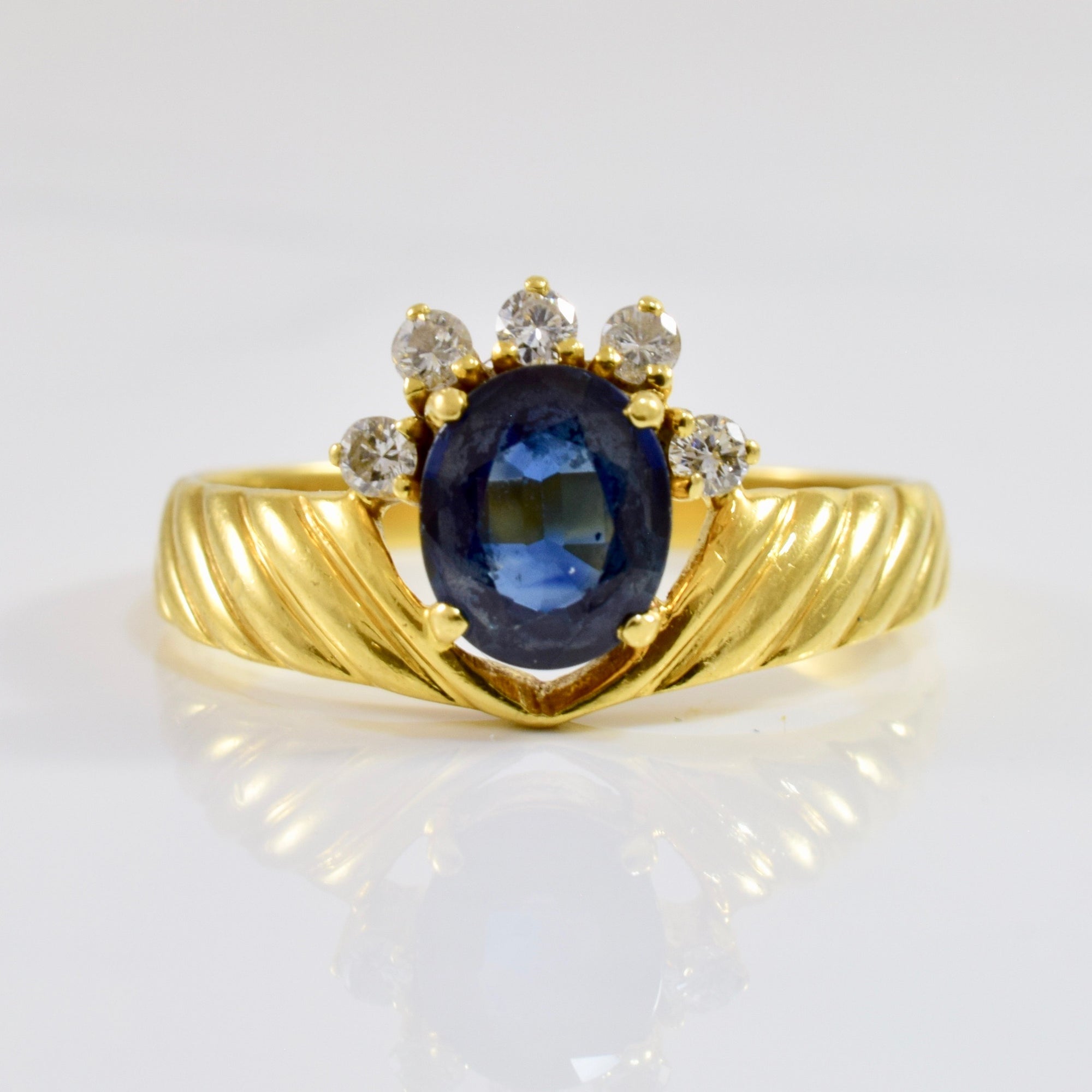 Sapphire and Diamond Crown Ring | 0.15 ctw SZ 8.25 |
