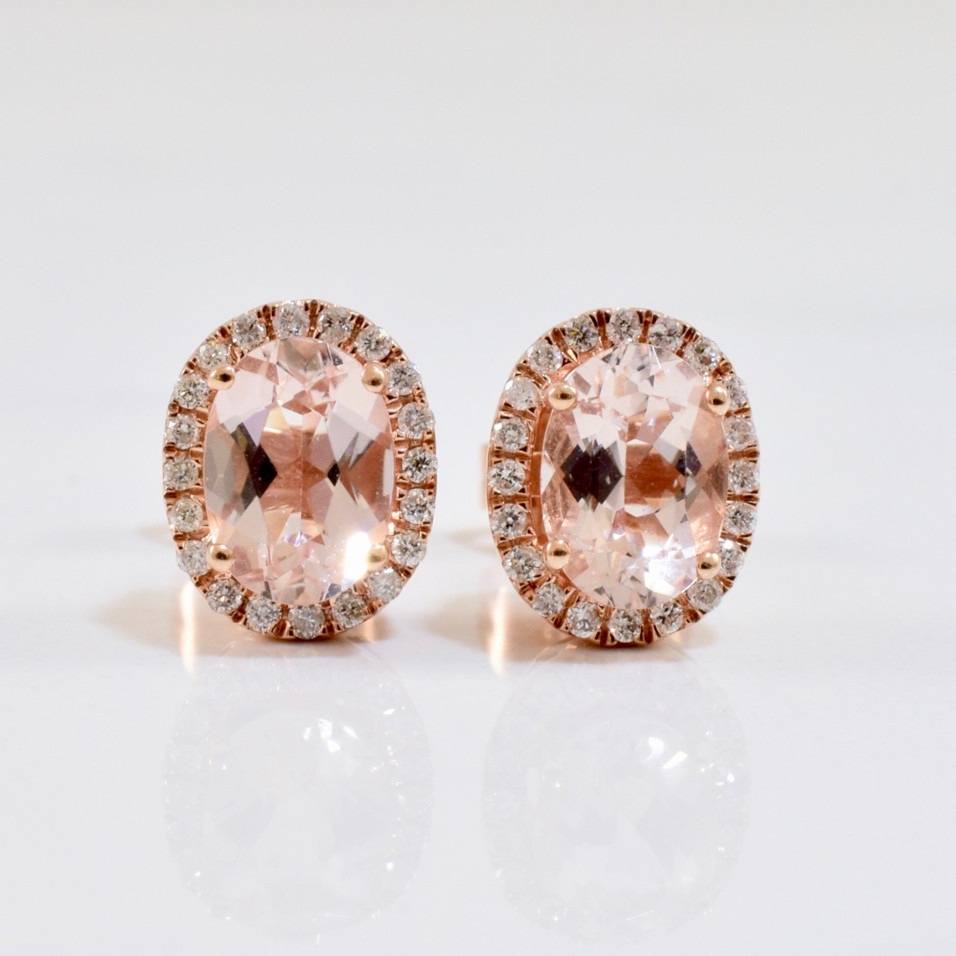 Morganite and Diamond Halo Earrings | 0.12 ctw |