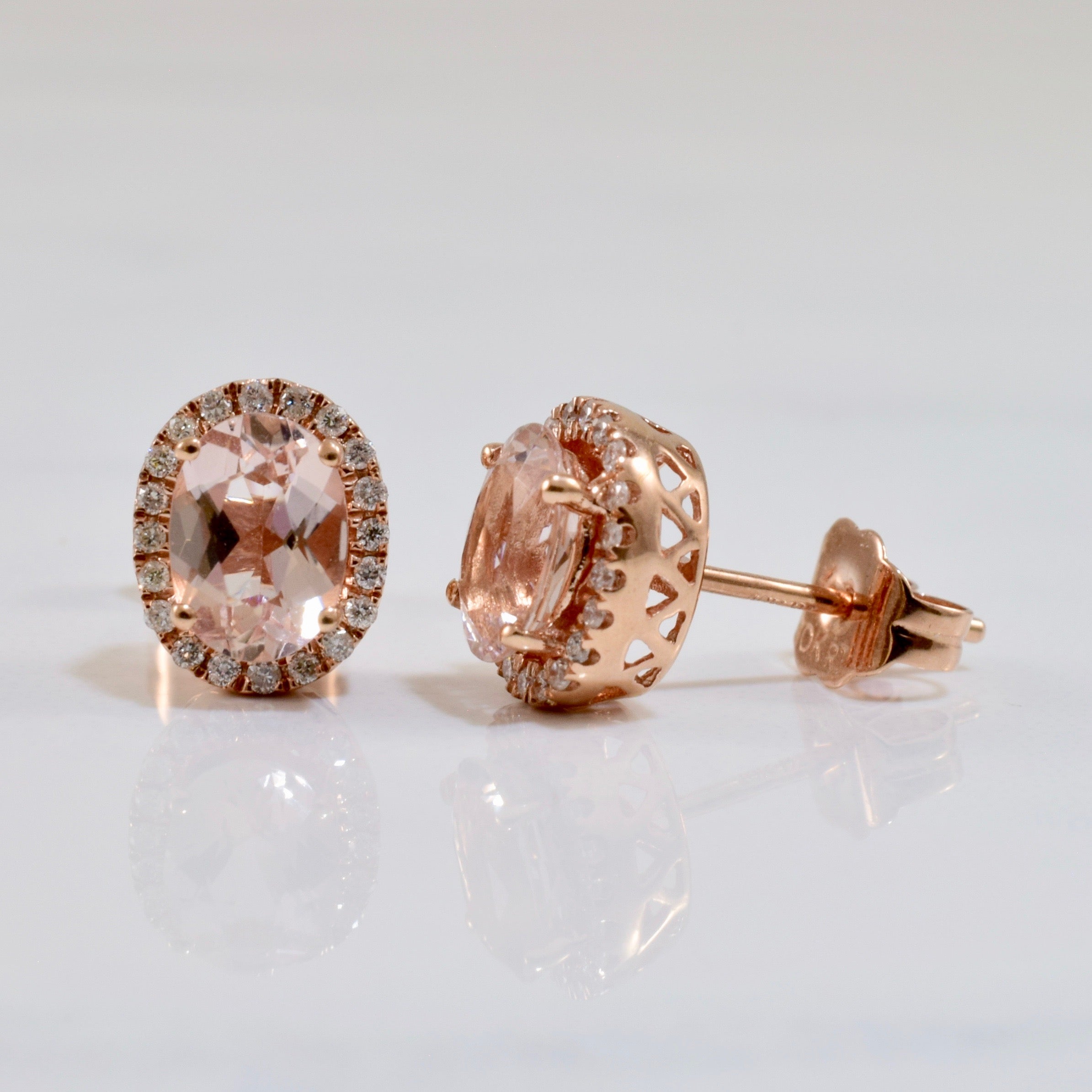 Morganite and Diamond Halo Earrings | 0.12 ctw |