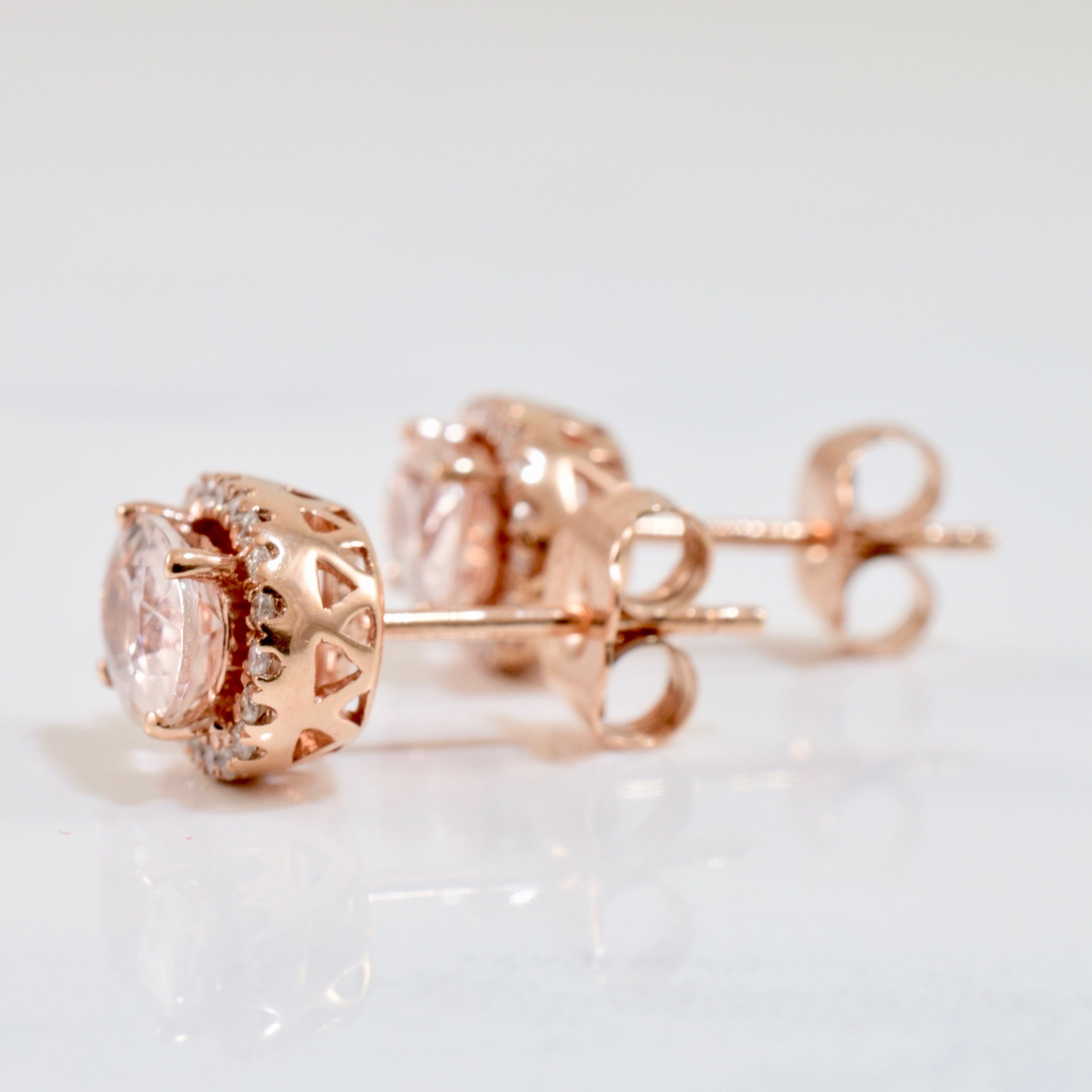 Morganite and Diamond Halo Earrings | 0.12 ctw |