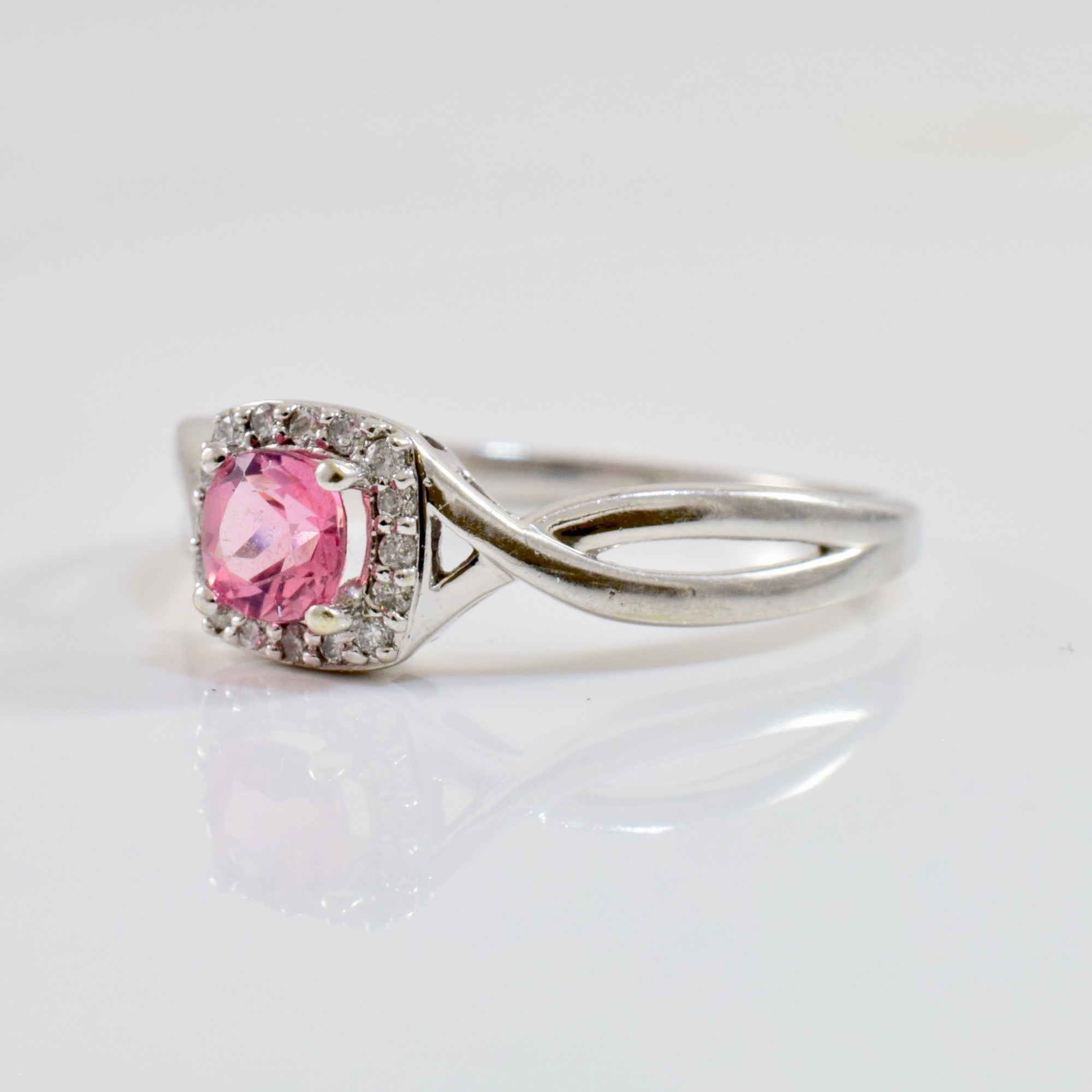 Pink Tourmaline Diamond Halo Ring | 0.05 ctw SZ 6.5 |