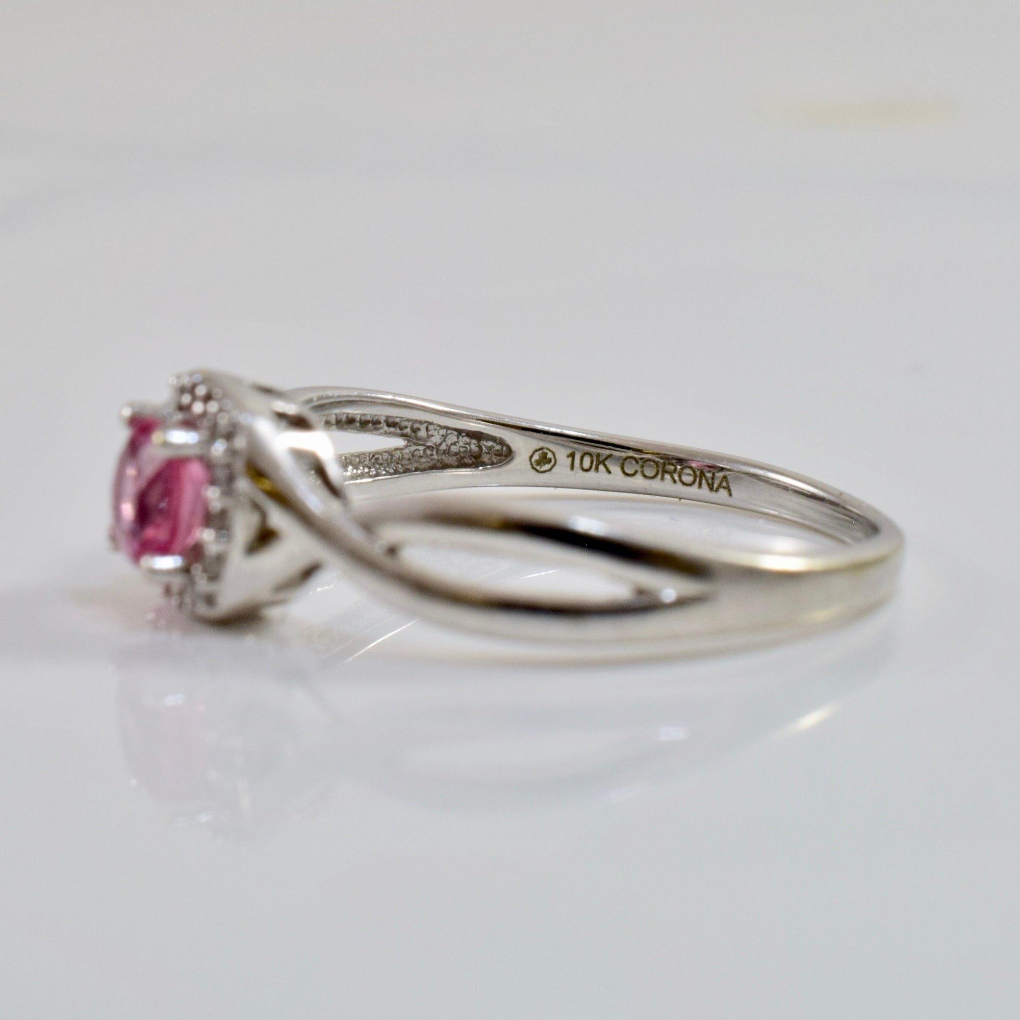Pink Tourmaline Diamond Halo Ring | 0.05 ctw SZ 6.5 |
