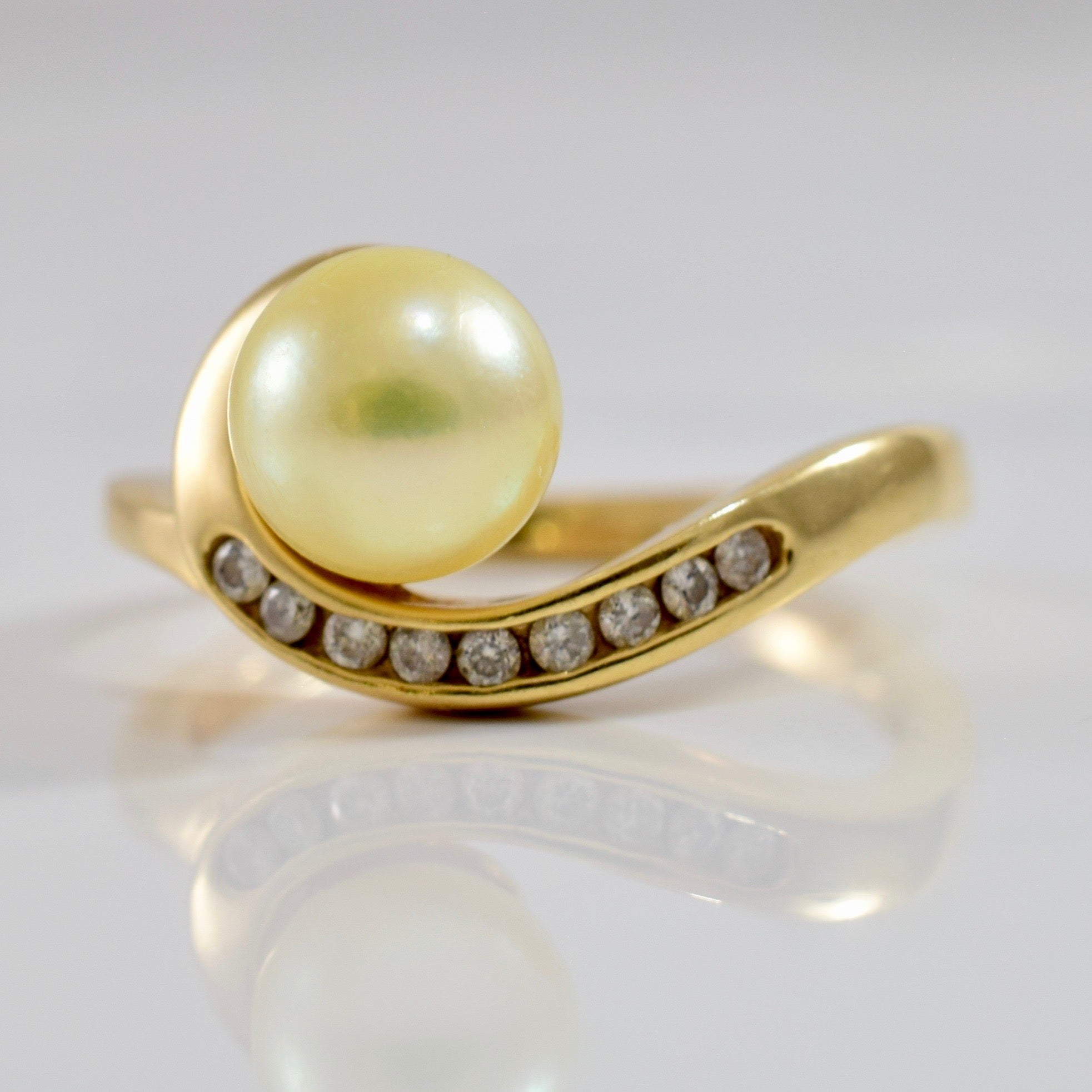 Pearl Bypass and Diamond Ring | 0.09 ctw SZ 6.25 |