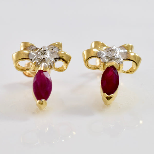 Diamond Bow and Ruby Earrings | 0.06 ctw |