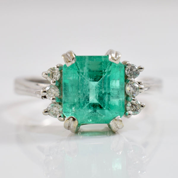Retro Era Emerald & Diamond Engagement Ring | 0.10ctw, 2.80ct | SZ 9 |