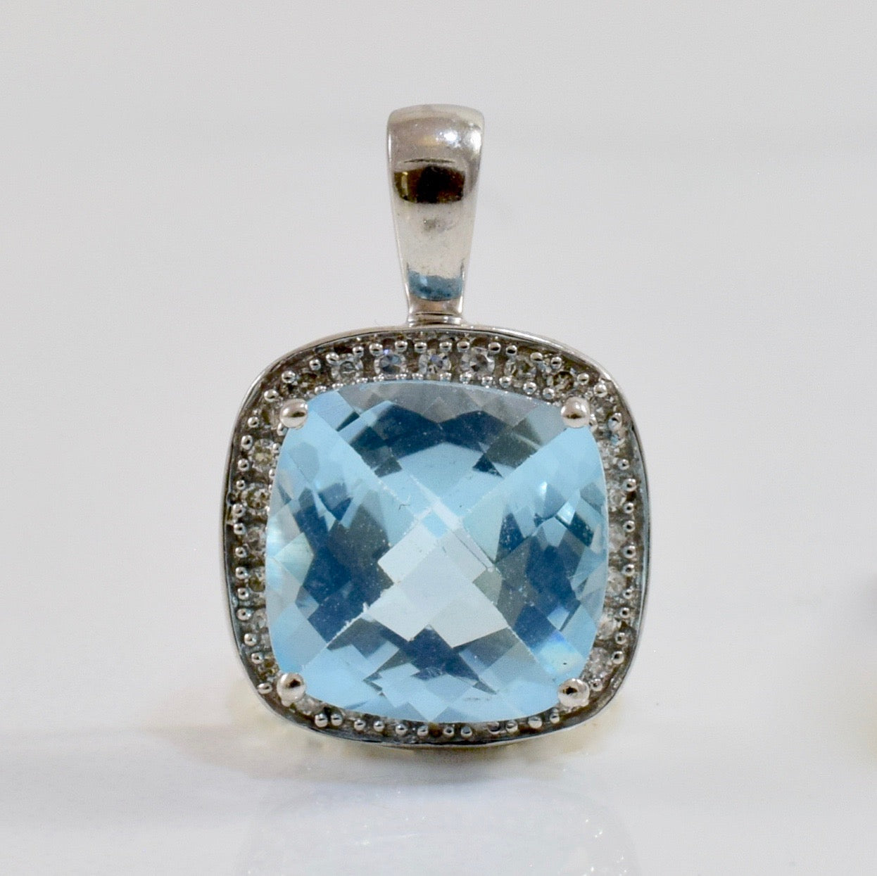 Blue Topaz Diamond Halo Pendant | 0.07 ctw |