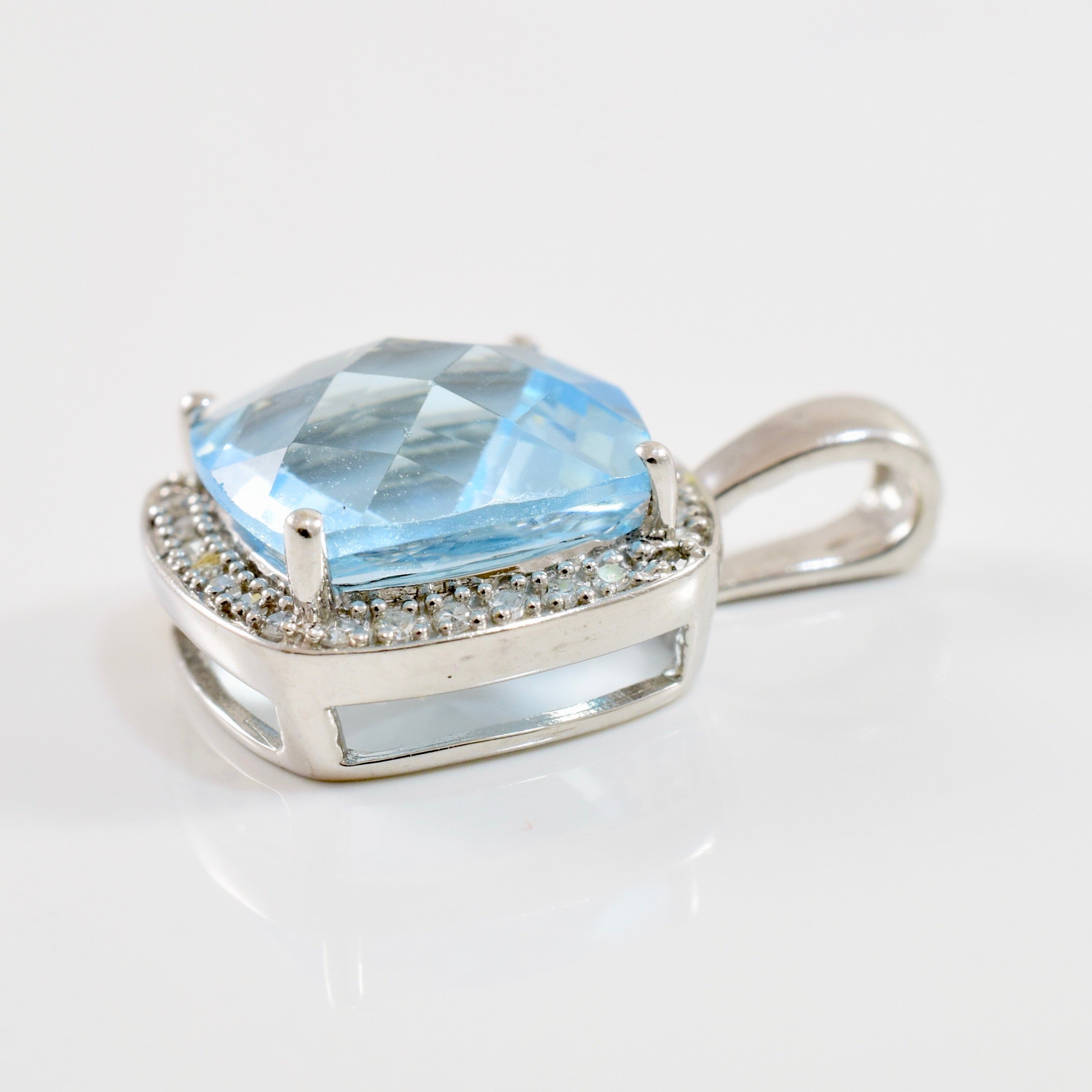 Blue Topaz Diamond Halo Pendant | 0.07 ctw |