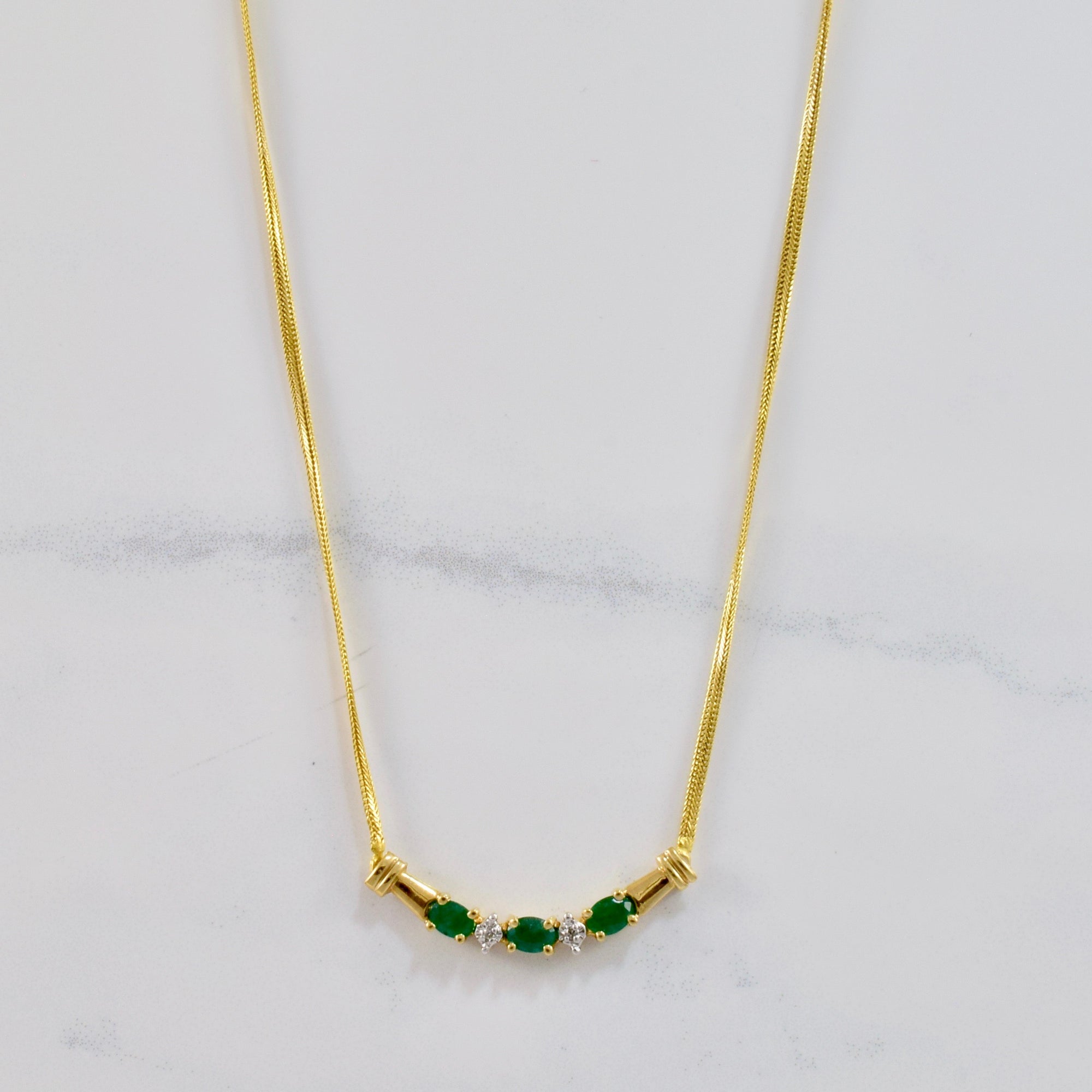 Emerald and Diamond Necklace | 0.01 ctw SZ 17