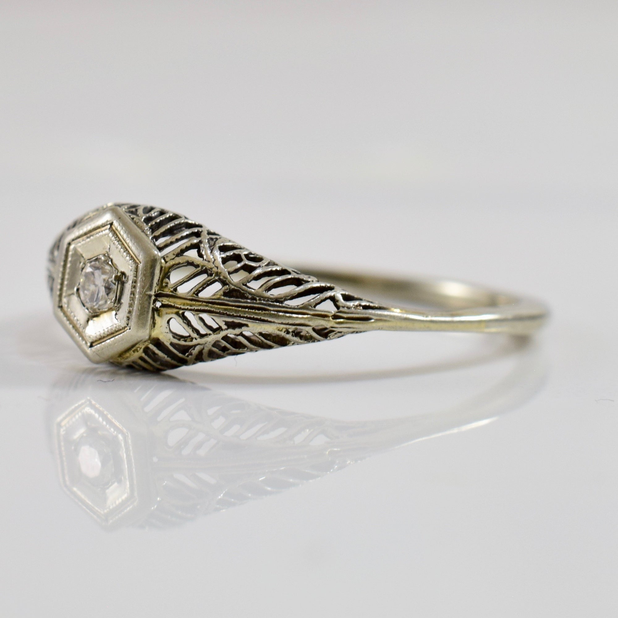 Art Deco Filigree Diamond Ring | 0.04 ctw SZ 9 |
