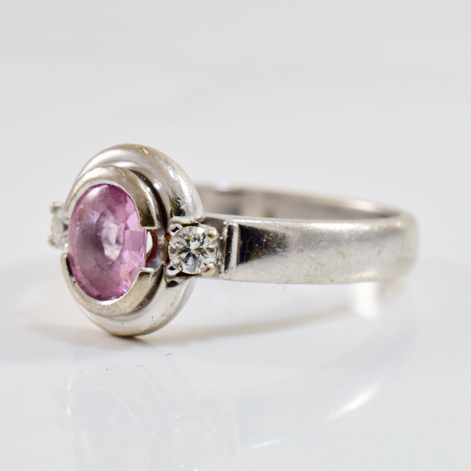 Bezel Set Pink Sapphire & Diamond Ring | 0.10 ctw SZ 5.75 |