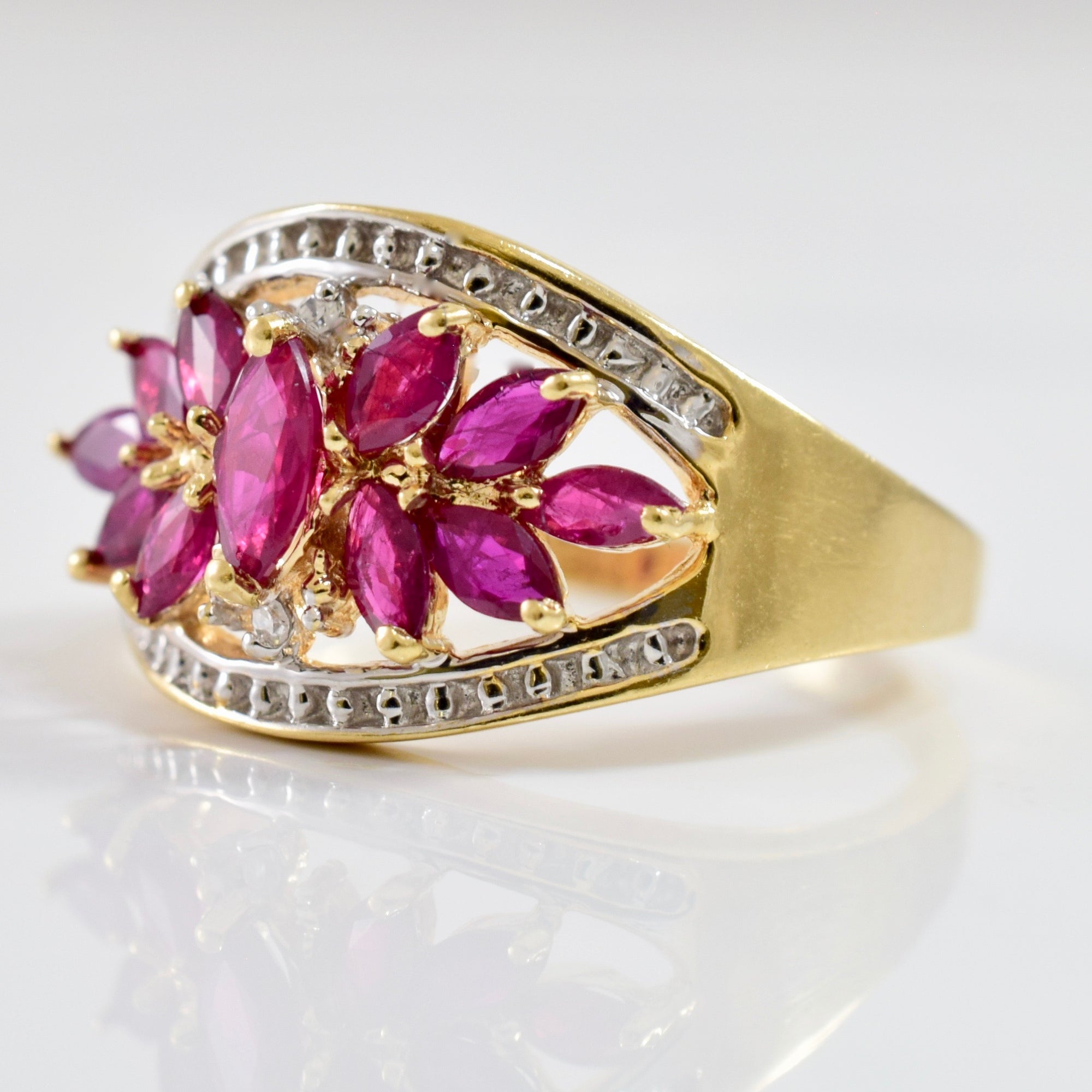Ruby and Diamond Cluster Ring | 0.01 ctw SZ 8.25 |