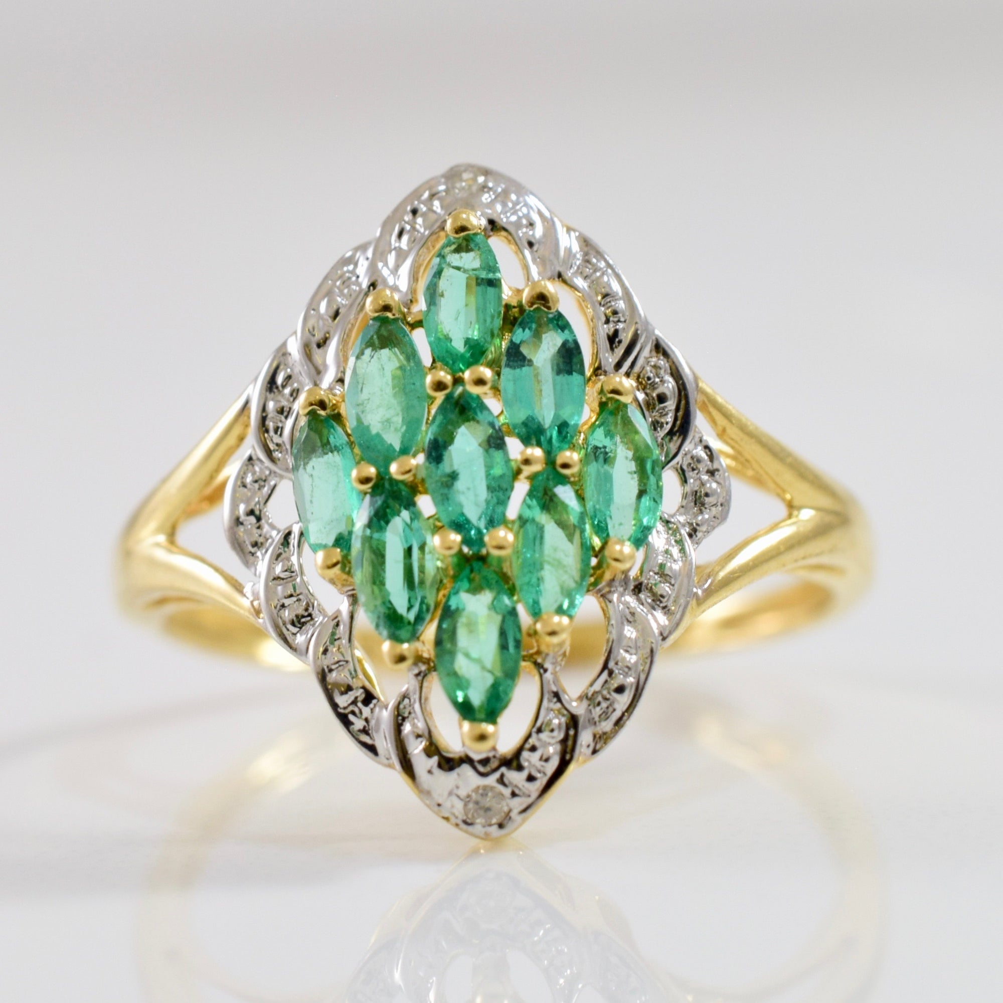 Emerald Cluster Shield Ring | 0.01 ctw SZ 7 |