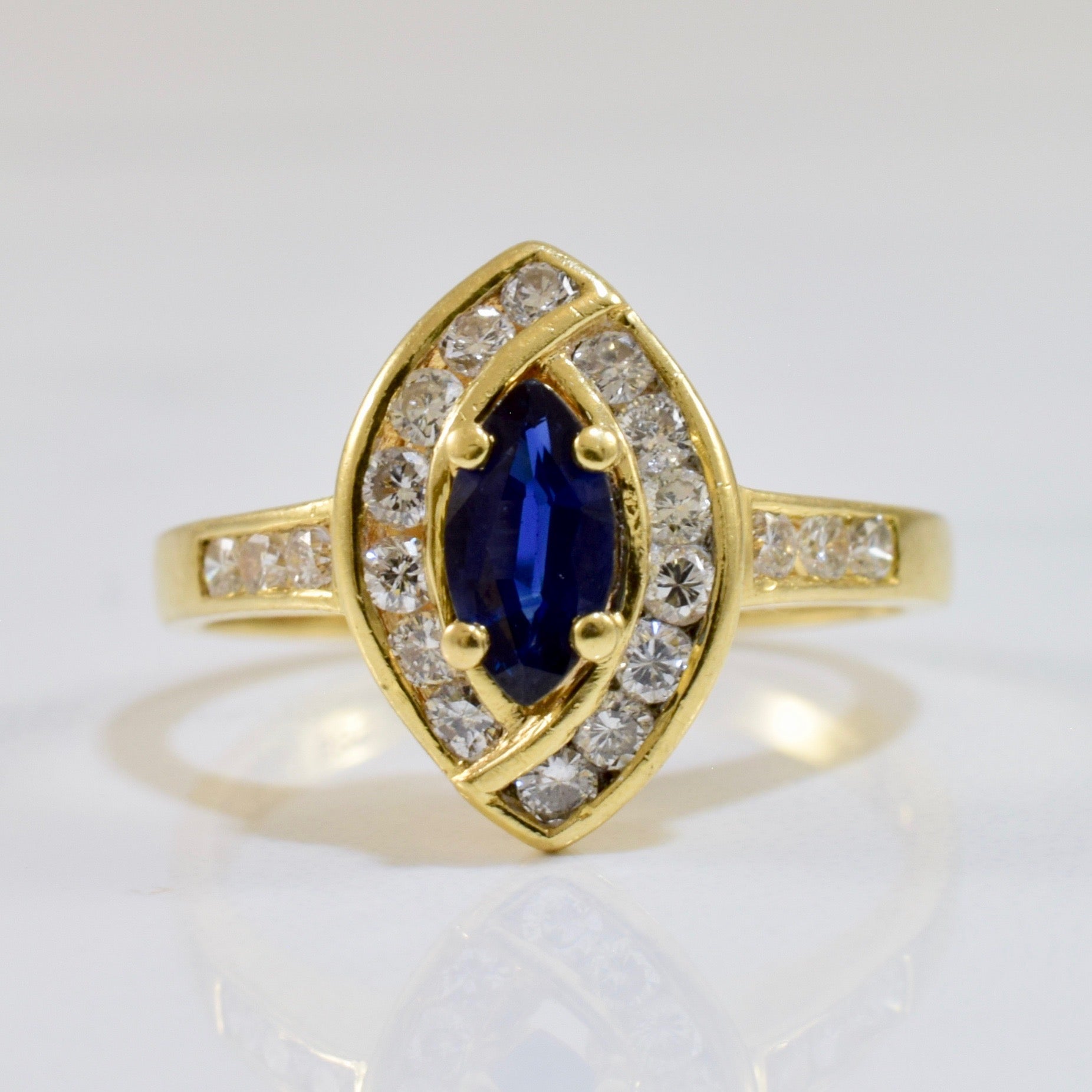 Marquise Sapphire and Diamond Ring | 0.40 ctw SZ 6.5 |