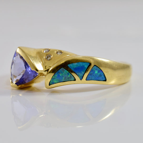 Bypass Tanzanite and Opal Ring with Accent Diamonds | 0.06 ctw SZ 8.75 |