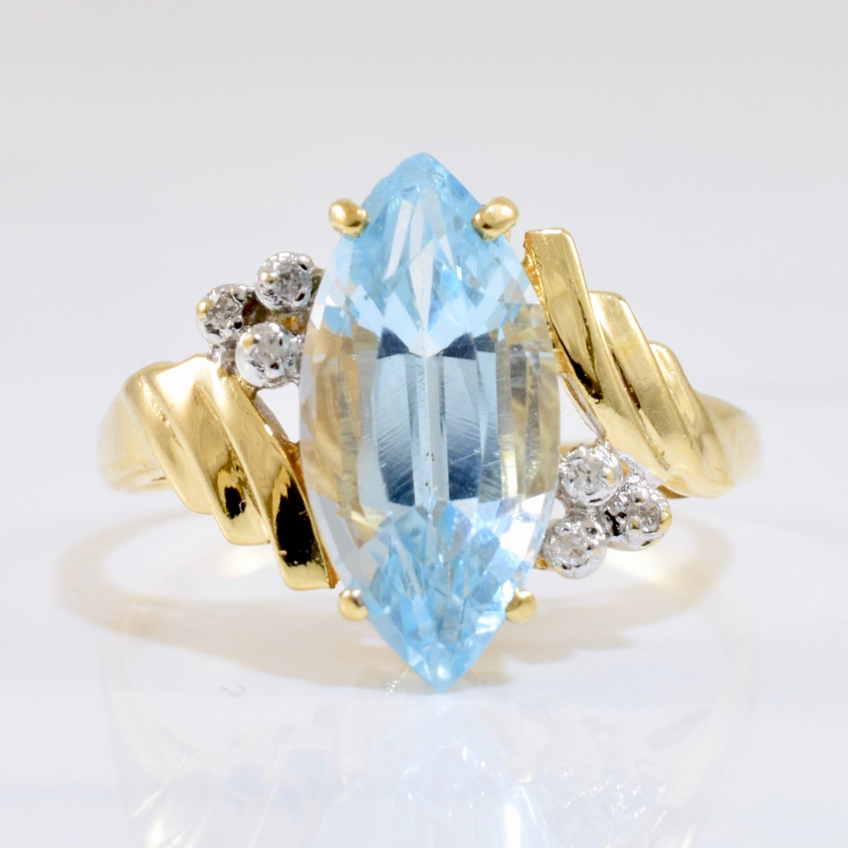 Marquise Blue Topaz and Diamond Ring | 0.02 ctw SZ 9 |