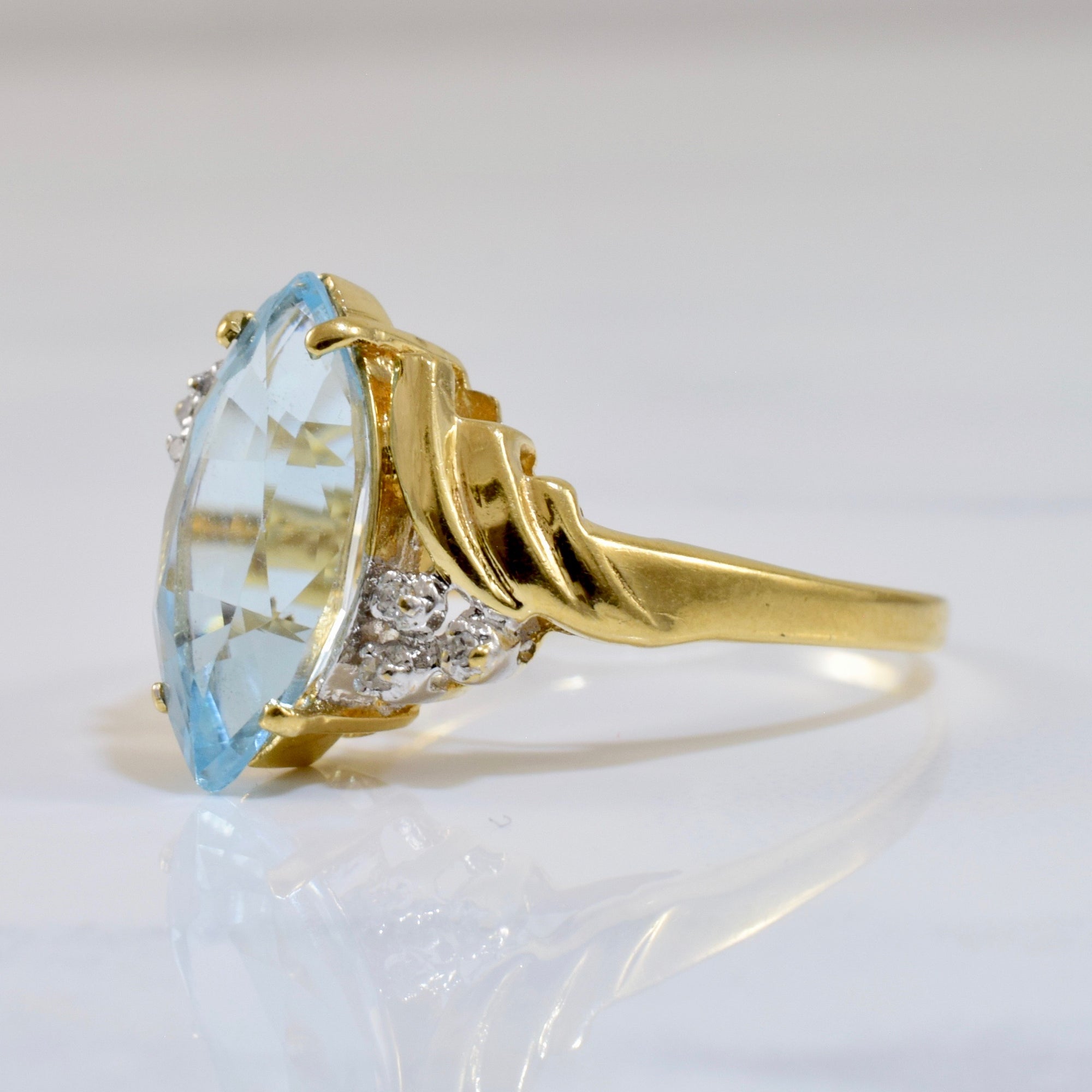 Marquise Blue Topaz and Diamond Ring | 0.02 ctw SZ 9 |