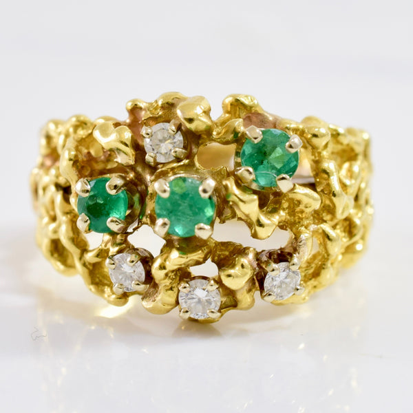 Textured Emerald and Diamond Ring | 0.15 ctw SZ 8 |