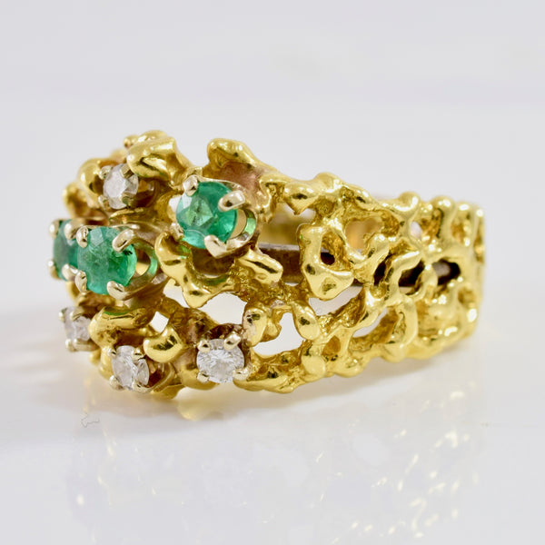 Textured Emerald and Diamond Ring | 0.15 ctw SZ 8 |