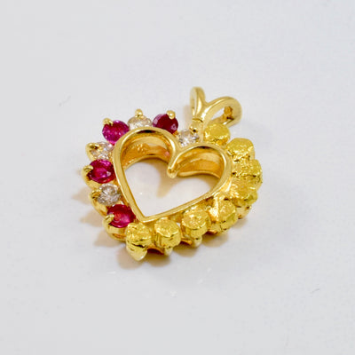 Ruby, Diamond, and Nugget Style Heart Pendant | 0.12 ctw |