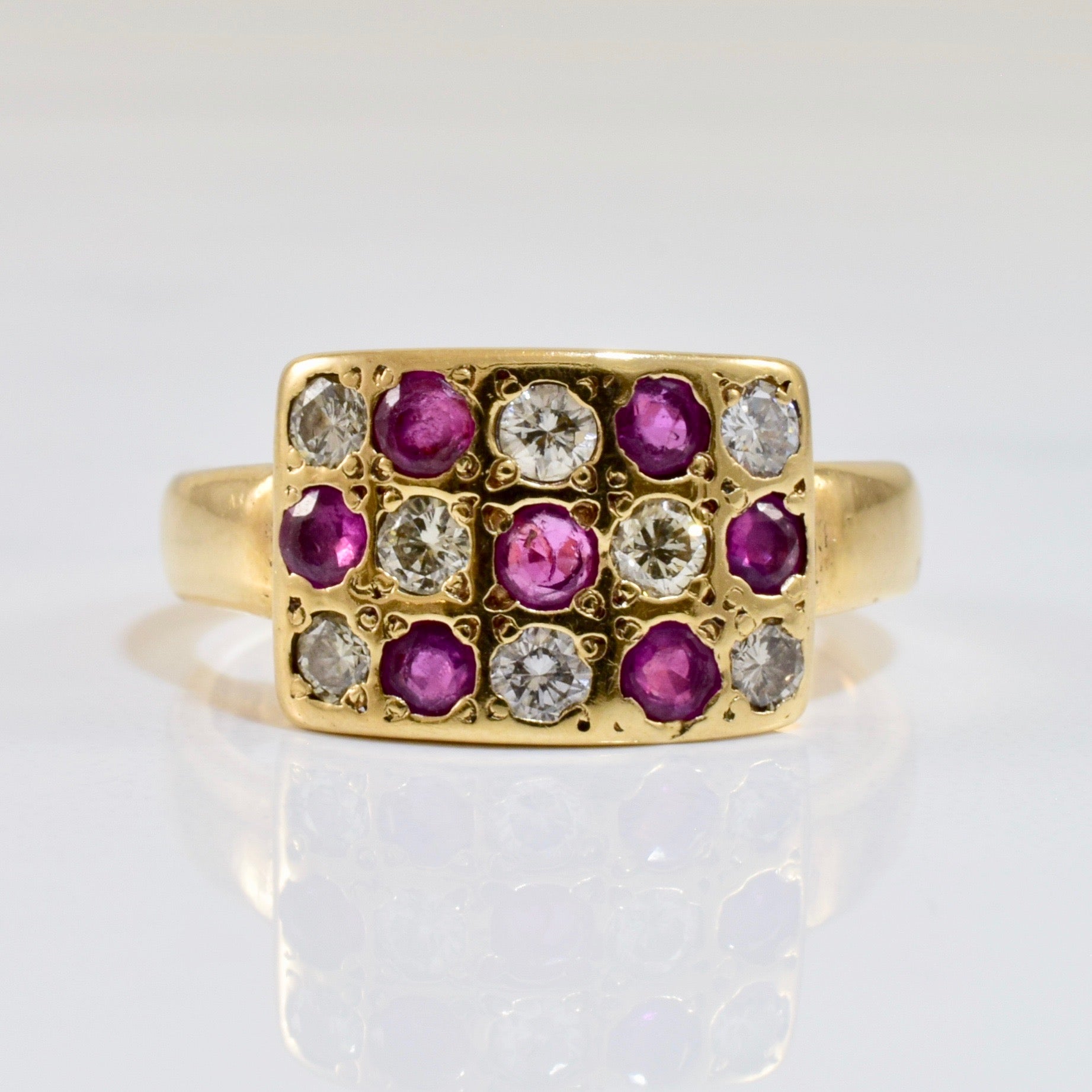 Diamond & Ruby Checkerboard Ring | 0.40 ctw SZ 6.25 |