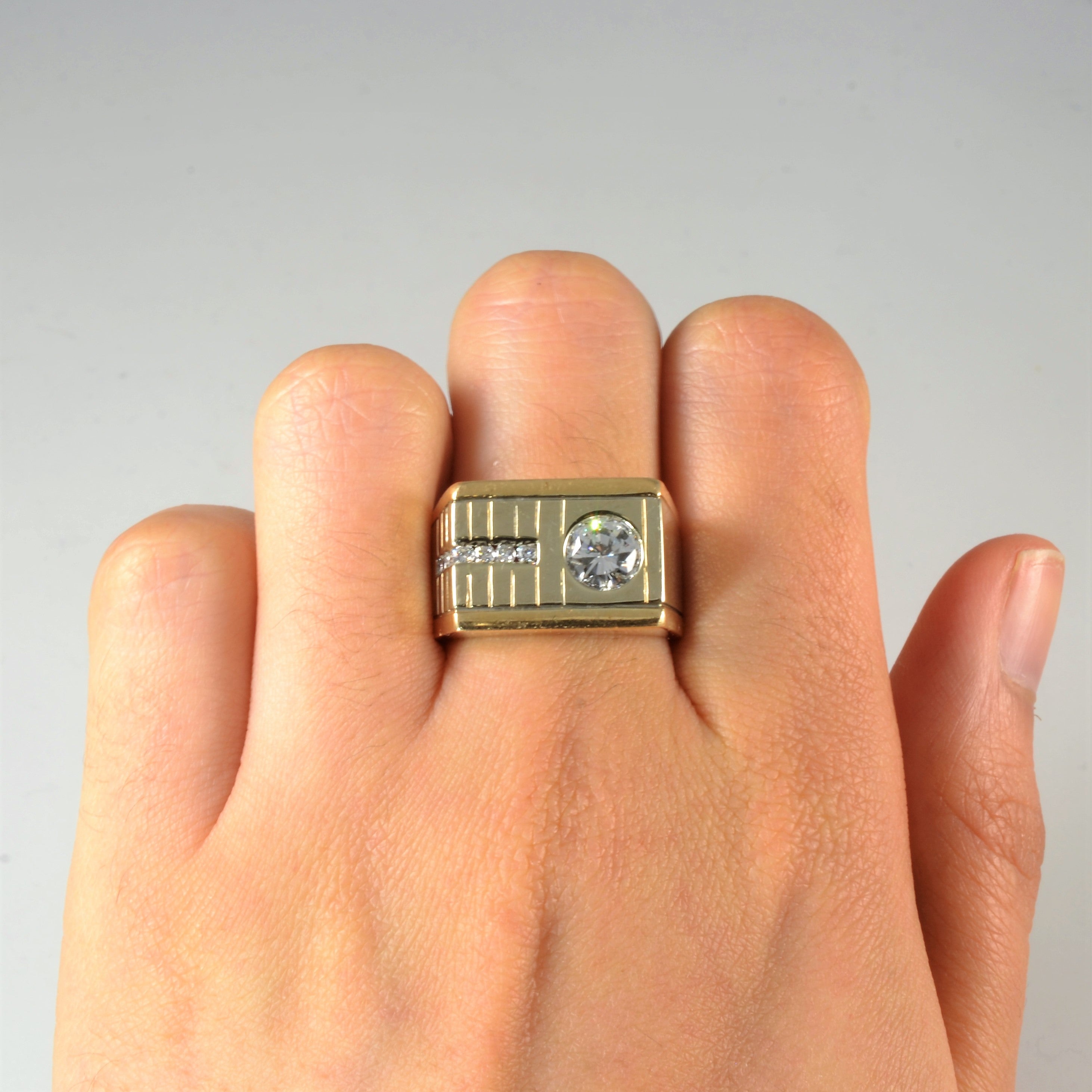 Textured Flush Set Diamond Bar Ring | 1.21ctw | SZ 7 |