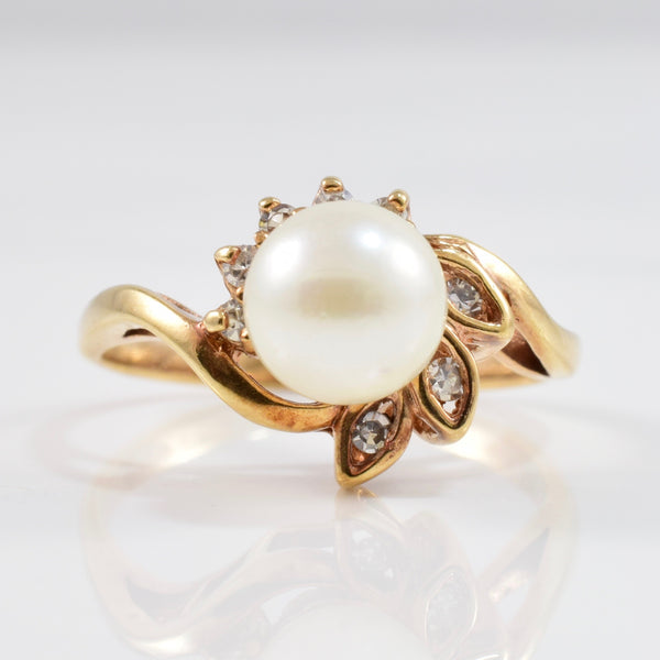 Floral Pearl and Diamond Ring | 0.08 ctw SZ 6 |
