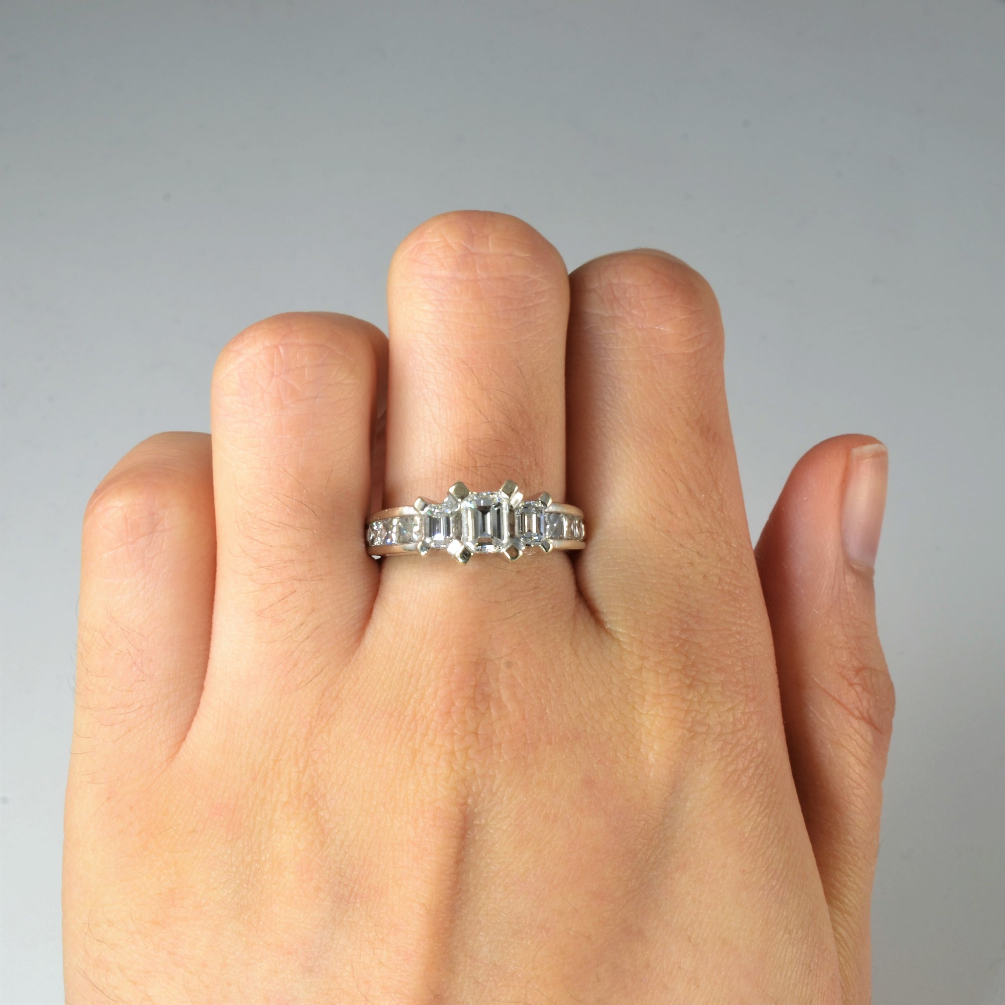 Three Stone Emerald Cut Diamond Engagement Ring | 2.02ctw | SZ 7 |