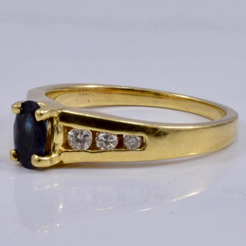 Sapphire Ring with Channel Set Accent Diamonds | 0.18 ct SZ 6 |