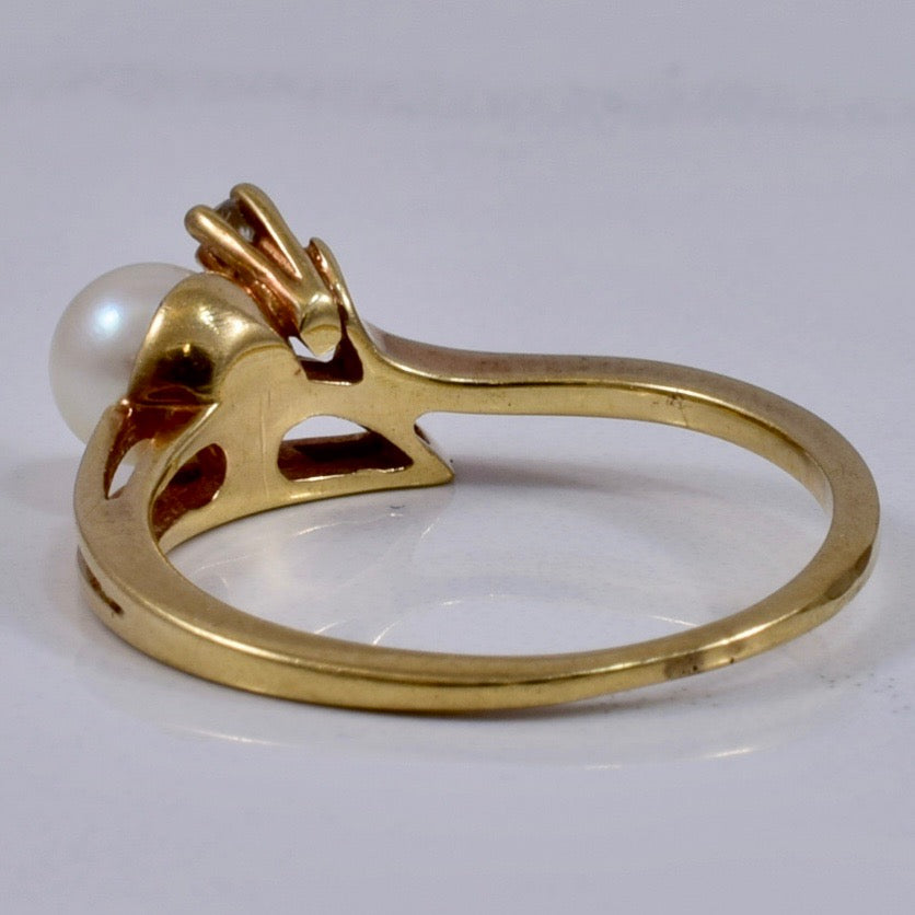 Delicate Pearl and Single Diamond Ring | 0.02 ctw SZ 6 |