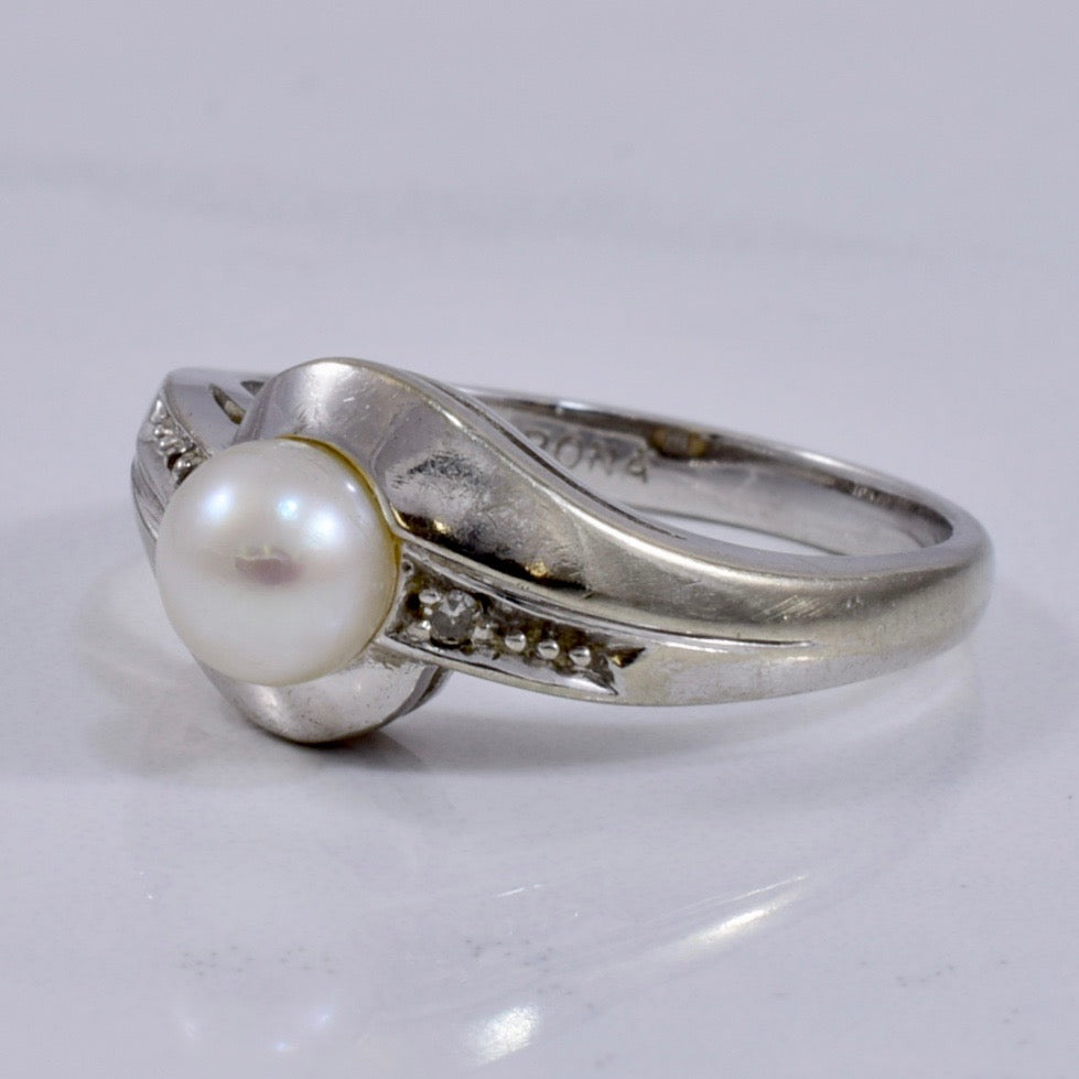 White Gold Pearl and Diamond Ring | 0.02 ctw SZ 6 |