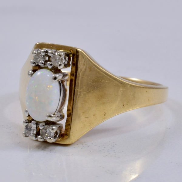Diamond and Oval Opal Ladies Ring | 0.08 ctw SZ 6.75 |