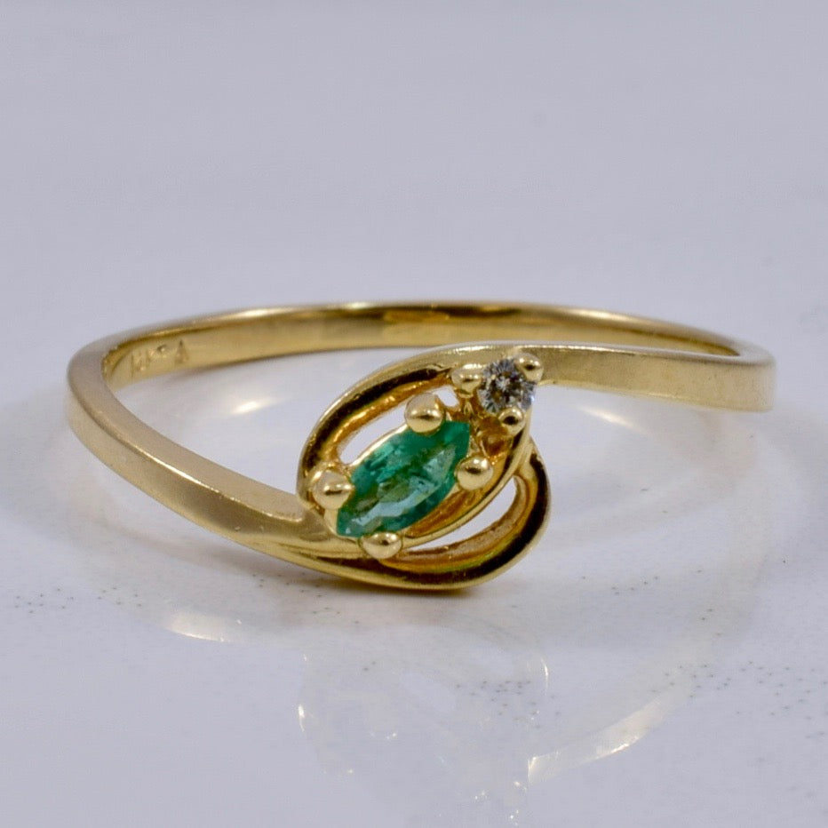 Marquise Emerald with Single Diamond Ring | 0.01 ct SZ 6 |