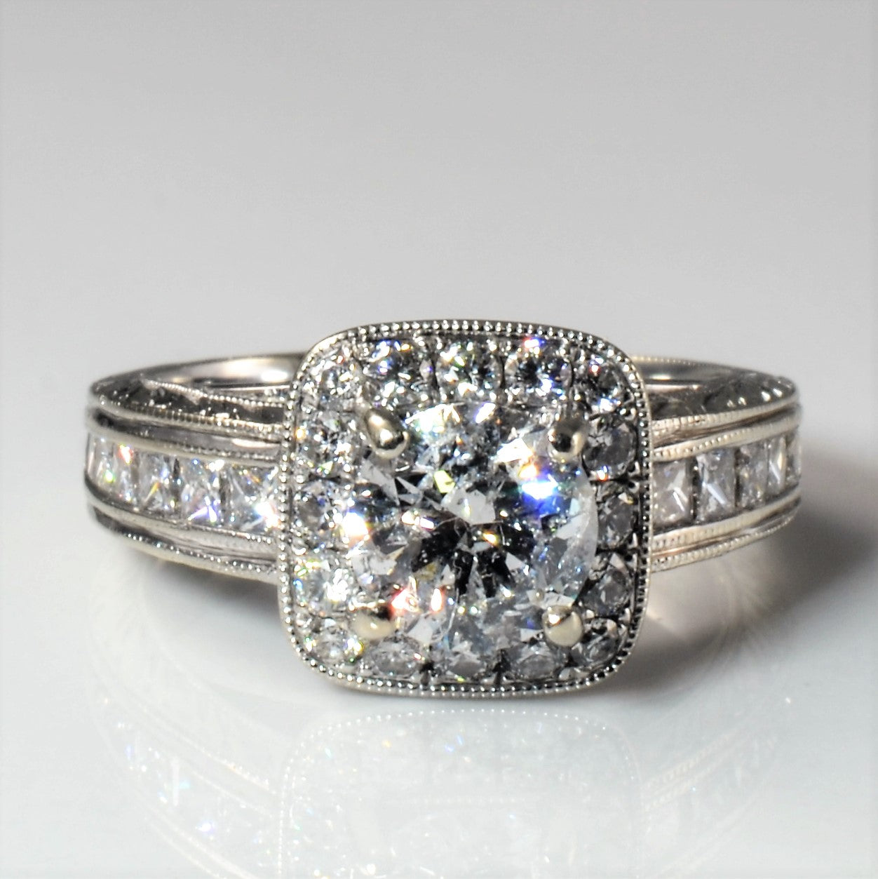 Gabriel & Co.' Vintage Inspired Cushion Halo Engagement Ring | 2.00ctw | SZ 5 |