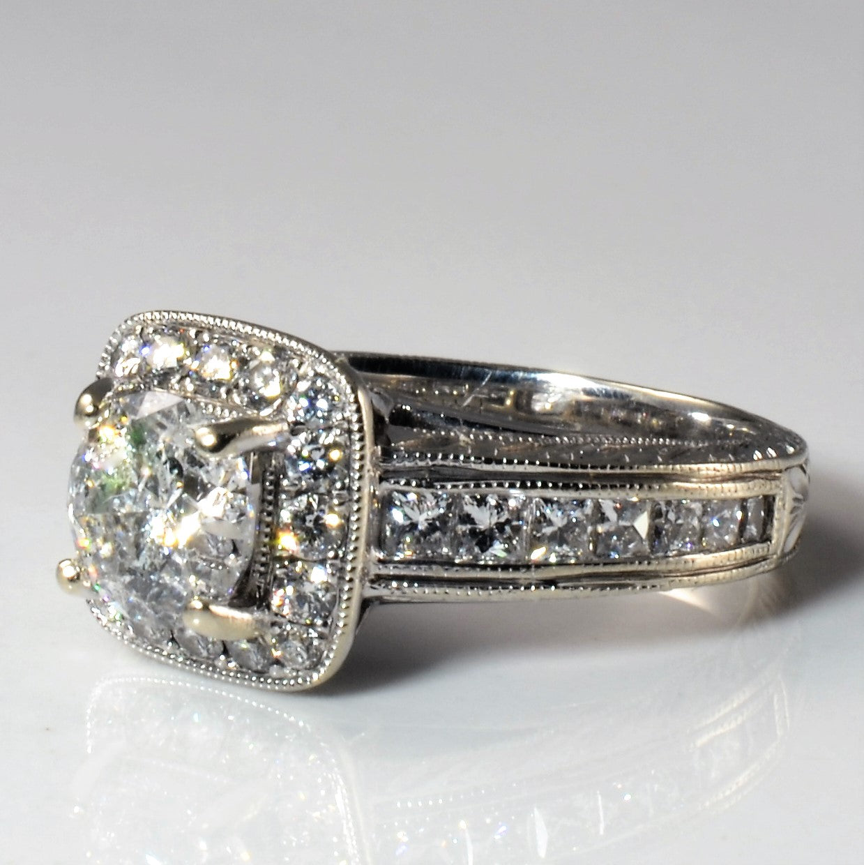 Gabriel & Co.' Vintage Inspired Cushion Halo Engagement Ring | 2.00ctw | SZ 5 |