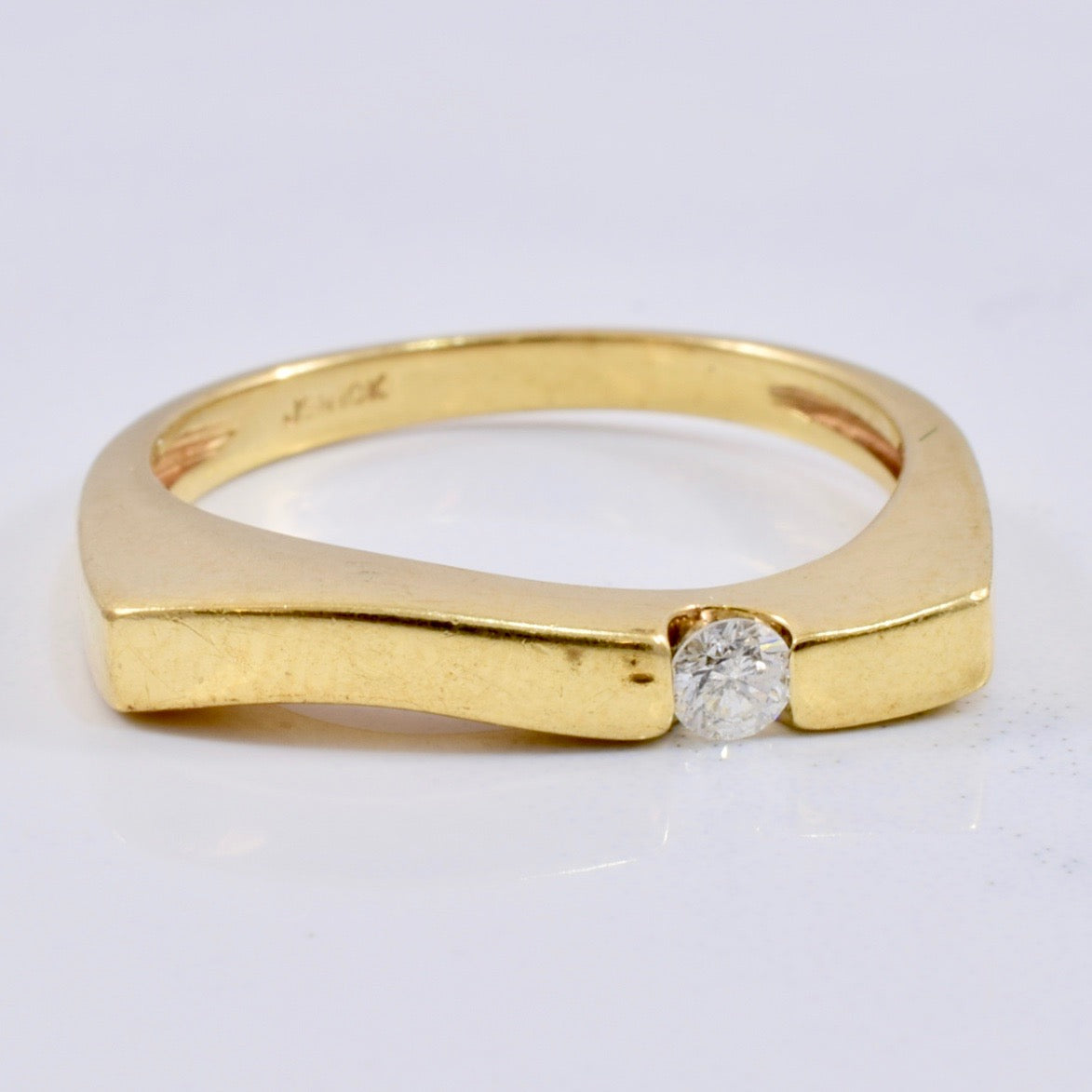 Square Gold Band with Single Diamond | 0.07 ct SZ 6.75 |