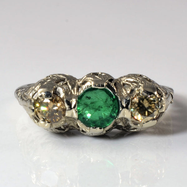 Art Deco Champagne Diamond & Emerald Ring | 0.36ctw, 0.30ct | SZ 6.25 |